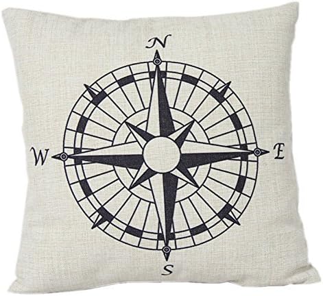 Hidoon® 1 X Compass Cotton Linen Pillow Cover Nautical 18x18"cushion Cover-throw Pillow Cover