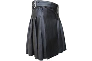 GEFOMUOFE Jupe en cuir synthétique pour homme - Kilt écossais gothique punk - Jupe mi-longue - Festival Kilt - Mode en cuir synthétique plissé - Kilt traditionnel Highland