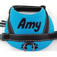 Hundegeschirr S M L Brustgeschirr Wunsch bestickt Wasserfest Türkis/schwarz