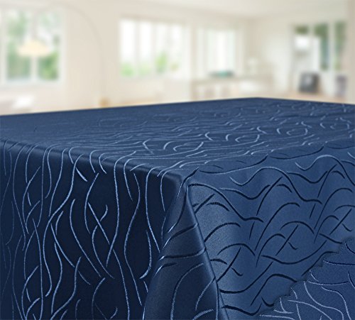 Tischdecke, FARBE wählbar, Streifen Damast Textil, Bügelfrei, Rund 160 cm, Dunkelblau - 2