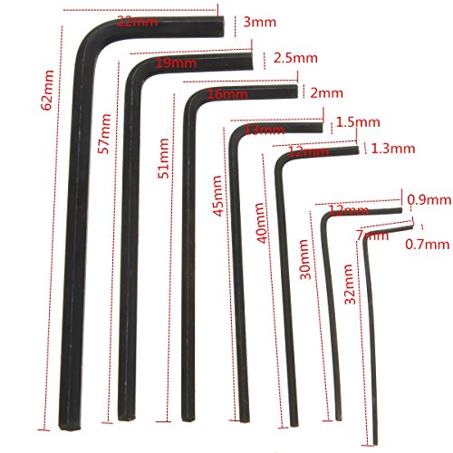 7 PCS Mini Inbusschlüssel Satz 0.7mm/0.9mm/1.3mm/1.5mm/2mm/2.5mm/3mm metrisch - 3