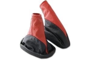 L & P Car Design L&P A104-2 Set Schaltsack Schaltmanschette + Handbremsmanschette 100% Echtleder Leder Schwarz - Rot Ersatzteil für Opel Corsa C