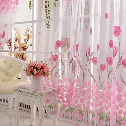 Rosa Tulpe Printed Tüll Vorhangstoffe Sheer Panel amerikanische Land Art - 3