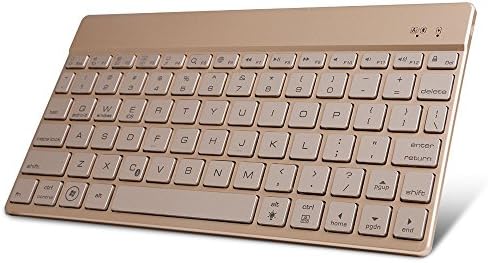 Wireless Bluetooth Keyboard, HSZCTech 7-Color Backlit LED Wireless Bluetooth QWERTY Keyboard with Rechargeable Battery for IOS, Android, Windows System, PC, Tablet and Smart Phone（Ultra Light &amp; Slim）Gold