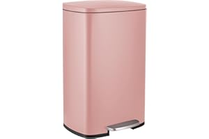 LIFERUN Poubelle 50 l acier inoxydable couvercle fermeture amortie pédale amovible odeurs isolées cuisine salle de bain bureau rose