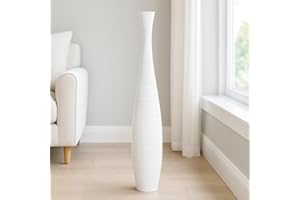 Leewadee Grand Vase A Poser Au Sol pour Branches Décoratives De Pampa, Vase en Bois De Manguier, 110 cm, Blanc