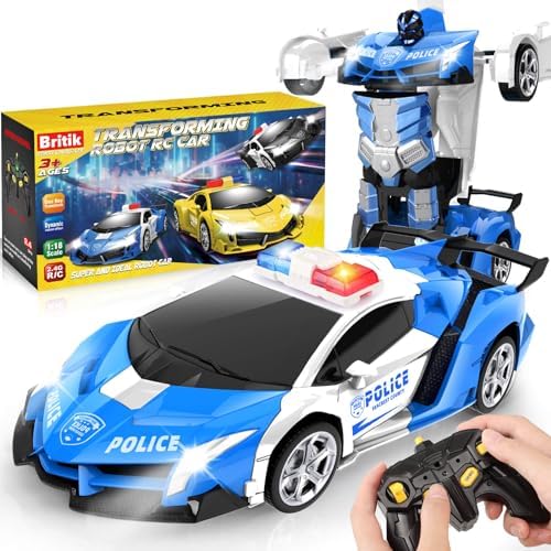 Britik Giocattoli per bambini dai 3 agli 8 anni: trasformazione del telecomando della polizia giocattoli per auto regali per ragazzi età 3 4 5 6 7 8 regali di compleanno giocattolo per bambino