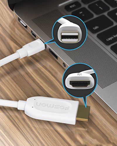 Mini DisplayPort auf HDMI Kabel 1,8m / 6ft, Fosmon Mini DP [1080p | Thunderbolt Port kompatibel] zum HDMI Kabel Adapter für HDTV 1080p 3D – vergoldet (weiß) - 3