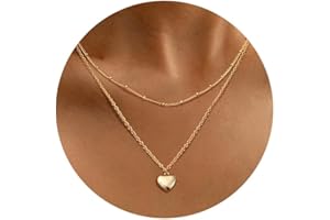 Dochais Señoras en capas collar colgante, hipoalergénico 14K chapado en oro collar de encanto, a prueba de agua ajustable collar largo con cuentas/monedas/corazón/circón