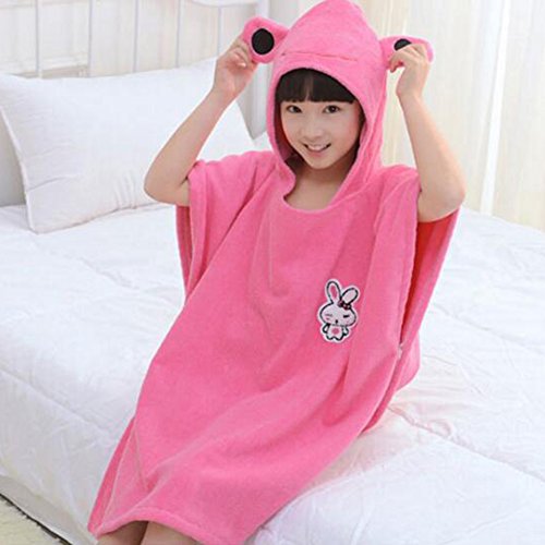 hibote Serviette enfants Cartoon bain en coton à capuche Plage Poncho Rouge Pastèque / 70 * 140
