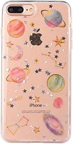 iPhone 7 Plus Case, iPhone 8 Plus Case, Edaroo Bling Shiny Fantastic Planet Stardust Mood Design Sparkle Glitter Power Sparkle Sequin Stars Case Shining Fashion Tide Cute Whimsical Style Shockproof Slim Thin Soft Flexible TPU Silicone Gel Protective Shell Case Cover For iPhone 7 Plus 5.5" / iPhone 8 Plus 5.5" - Star