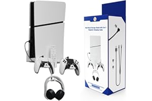 LiLiTok FP5 Slim - Supporto da parete sottile, supporto per display con controller di ricarica, cavo per PS5 Slim, supporto per controller auricolari, staffa da parete