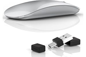 Uiosmuph G11 Mouse Wireless Ricaricabile, Mouse Senza Fili Silenzioso, 2,4 GHz con Ricevitore di Tipo C e USB per Laptop/PC/Mac/Chromebook, argento