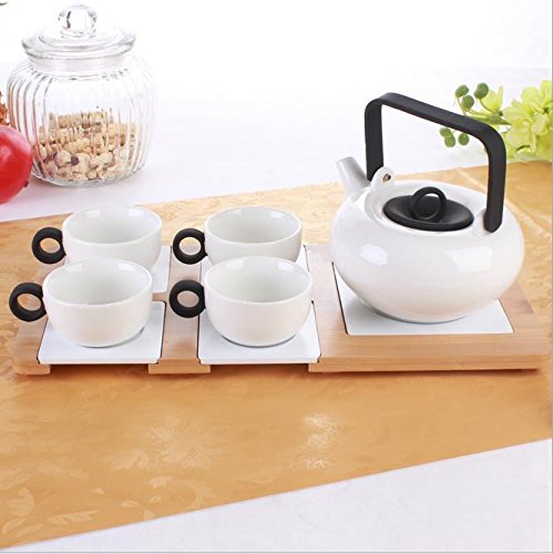spécifications Mode moderne en céramique Set de thé café 4 tasses 1 théière 1 plateau de thé 1 armature en bois , black