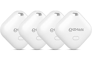 CHZHVAN Key Finder, Wallet Tracker Works with Apple Find My (iOS only), Replaceable Battery, Water-Resistant, Bluetooth Item Finder for Bags, Luggage, Pets & Backpack, 4 Pack White
