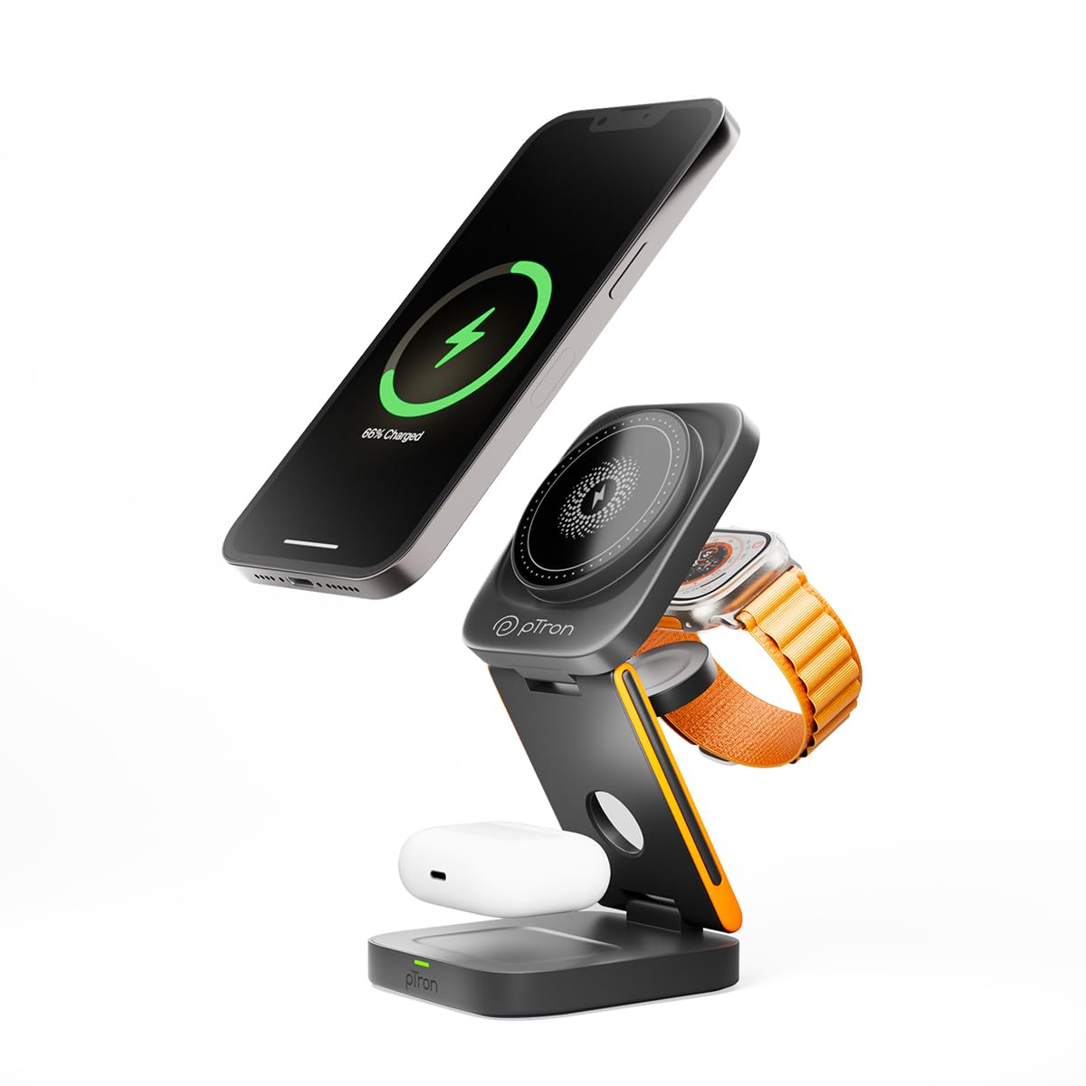 pTron Volta Pro 3-in-1 23W Wireless Charger, Magnetic Charging, Foldable Stand Compatible with iPhone 16/15/14/13/12 Series, Apple Watch, Airpods & Other Magnetic Charging Supported Smartphones(Black)