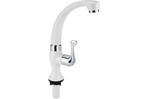 Lwuey Rubinetto Cucina Bianco,Miscelatore Lavello con Bocca Alta Aeratore Rimovibile Acqua Fredda e Calda Ad Alto arco Maniglia Singola Doccetta Parete per Casa Giardino Esterno Barca Camper