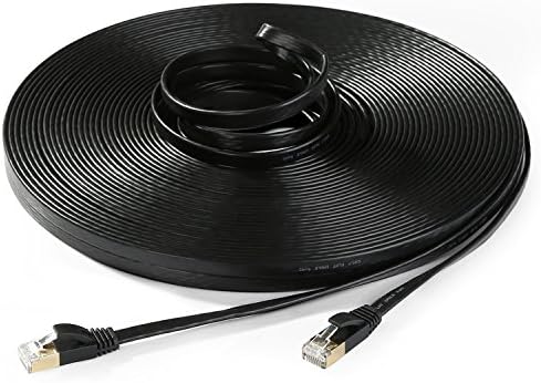 Hexagon Network - Ethernet Cable Cat7 Flat 100ft Black, Shielded (STP) Network Cable Cat 7 Flat Slim Ethernet Patch Cable, Internet Cable With Snagless RJ45 Connectors - 100 Feet Black