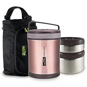 Home Puff Double Wall Vacuum Insulated Stainless Steel Lunch Box, 2-Containers, 1.3 Litre (Rose Gold)