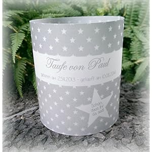4er Set Tischlicht Tischlichter Sterne Taufe Tischdeko personalisierbar grau