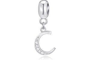 GLOWDAS 26 Letters Charms Initial A-Z Alphable Pendant Beads, fit European DIY Bracelet, 925 Sterling Silver Dangle Letter with CZ Charms, Gifts for Mothers Day/Family/Friends