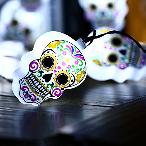 lederTEK 10LEDs Schädel lichtekette Batteriebetrieben Totenkopf Beleuchtung Deko für Halloween Allerheiligen Weihnachten Hochzeit Garten und Party (weiß) - 5