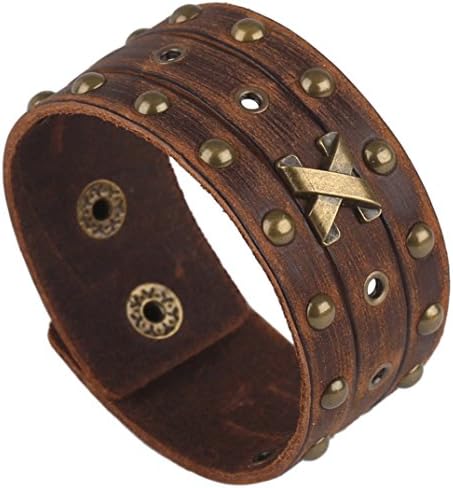 Doitory Men Leather Bracelet Punk Braided Rope Alloy Bracelet Bangle Wristband