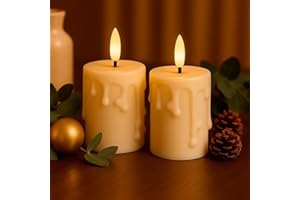 Ideen mit Herz Świece LED z powłoką z prawdziwego wosku | 2 sztuki | kolor kremowy | Boże Narodzenie | ciepła biel | realistyczny efekt płomienia | funkcja timera | zasilanie bateryjne (z kroplami