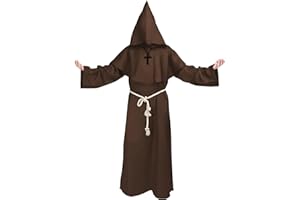 KITIMI Mönch Kostüm Herren Mit Kapuze und Kreuz, Mönchskutte, Nonnen Priester Robe, Mittelalter Pfarrer Verkleidung für Karneval und Halloween