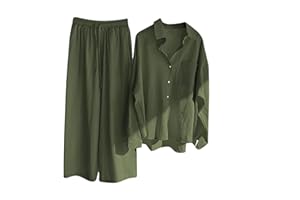 RLEHJN Two Piece Linen Outfit Women UK Sale Plus Size 22,Ladies Linen Co Ord Set Summer Long Sleeve Button Shirts Wide Leg Trousers Loungewear Beach Suit Tracksuits for Going Out Holiday Clearance