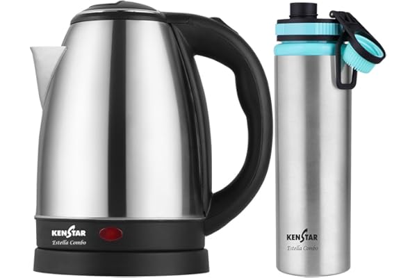 Kenstar ESTELLA COMBO Electric Kettle 1.8L & Stainless Steel Bottle | Concealed Heater | Auto Cut-Off & LED Indicator | 1350 W | SS Finish