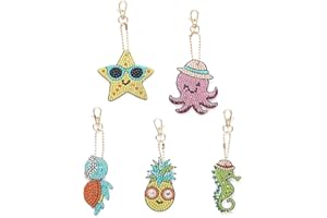 MingSH 5 Pieces DIY 5D Diamond Art Painting Keychain Kit, Double Sided Full Drill Diamond Rhinestone Painting Key Chains Pendant for Women Purse Backpack Handbag Decor