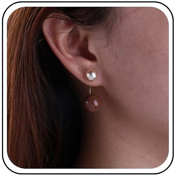 LeahMaria Orecchini A Doppia Perla Front-Rear - 2 Pezzi, Perla Piccola Davanti 0,7 Cm E Grande Dietro 1,5 Cm, Vari Colori