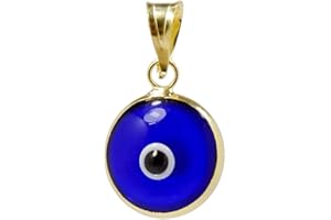 MIZZE MADE FOR LUCK Gold Plated 925 Sterling Silver 10 MM Round Glass Evil Eye Charm Pendant - 7 Colours Available - DIY Charm for Any Necklace