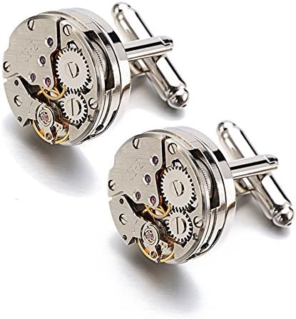 Taymee Lifestyle Fathers Day Gift Set Watch Movement Silver Alloy Gold Cufflinks WITH Velvet Display Box Wedding Day Groom Handmade Present