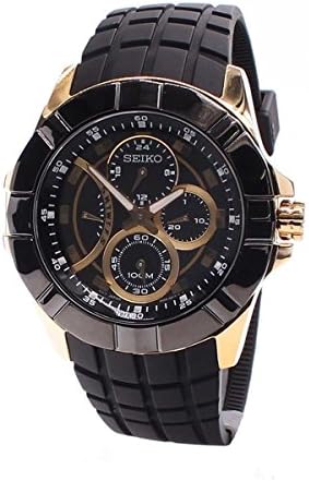 Seiko Lord Gold-Tone Black Rubber Chronograph Mens Watch SRL070