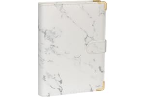 Toplive Classeur A5 en cuir, couverture de carnet de planificateur de classeur à 6 anneaux ronds pour papier de remplissage A5 (papier intérieur non inclus)-Blanc