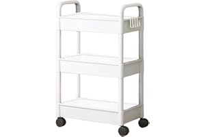 BAOQIFONG Rollwagen Mit Rädern, 3 Etagen Utility Cart, Aufbewahrungswagen Küche, Bücherregal Badregal Mobiler Aufbewahrungsregal Organizer, Geeignet Für Küche, Badezimmer, Wohnzimmer, Arbeitsplatz