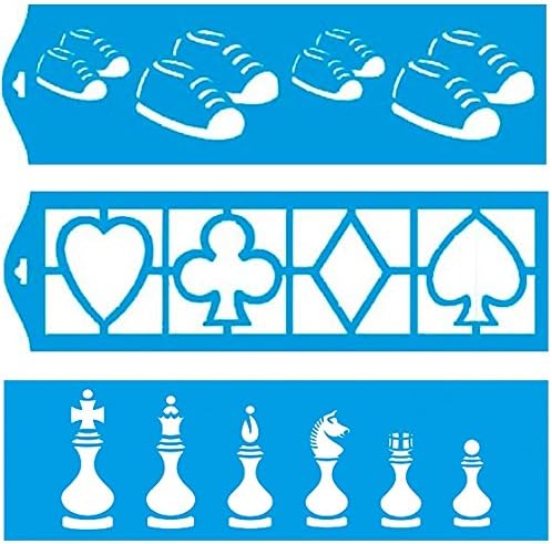 Set of 3 - 28cm x 8cm Reusable Flexible Plastic Stencil for Graphical Design Airbrush Decorating Wall Furniture Fabric Decorations Drawing Drafting Template - Shoes Sneakers Chess Card Play Symbols