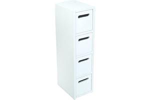 Saxony® Bathroom Storage Cabinet 4 Drawer Unit Wooden Cupboard Bathroom Cabinets Free Standing White Drawers Furniture Units For Toilet Accessories Fully Assembled