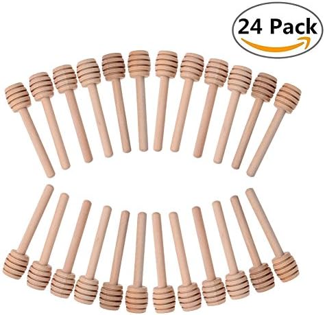 Kesset 24 Pack Mini Wood Honey Dipper Sticks Server for Honey Jar Dispense Drizzle Honey and Wedding Party Favors