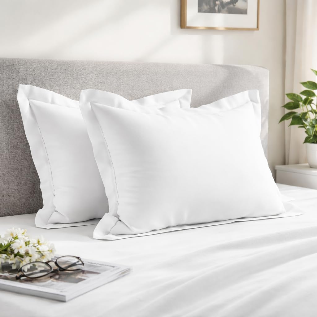 Pizuna 100% Cotton Long Pillow Cases 2 Pack 50x90cm King Size Pillow Covers White, 400 Thread Count Long Staple Combed Cotton Pillowcases, Luxurious Soft Sateen Large Pillowcases 2 pack