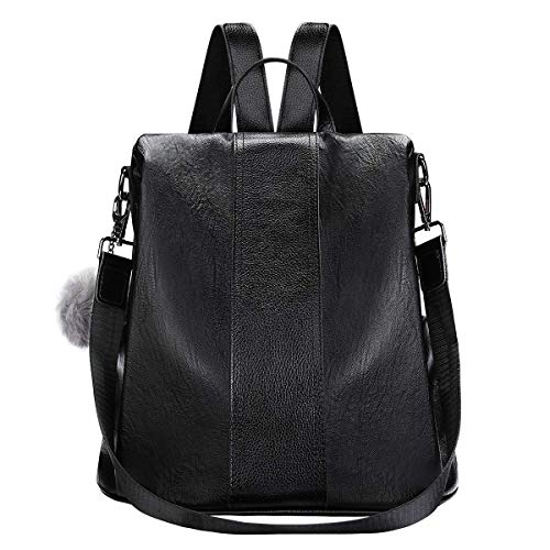 Preisvergleich Produktbild Swonuk Frauen Rucksack PU Leder Mode Rucksäcke Anti-Diebstahl Backpack Wasserdichte Schultertasche (Schwarz)