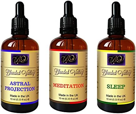 Spiritual Gift Set - 3 Aromatherapy Blends - Meditation, Astral Projection and Sleep. For Aroma Diffuser, Burner. Essential Oils in Apricot Kernel Oil Mix. Use for Yoga, Relaxation or as Anointing Oil