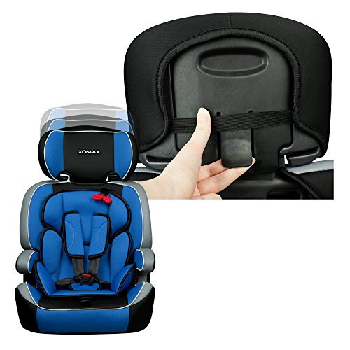 XOMAX XM-K4 BLUE Autokindersitz + Gruppe I / II / III (9 – 36 kg) + ECE R44/04 geprüft + Farbe: Blau, Schwarz, Grau + mitwachsend + 5-Punkte-Sicherheitsgurt + Kopfstütze verstellbar + Rückenlehne abnehmbar / Bezüge abnehmbar & waschbar - 5
