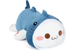 shownicer Oreiller en Peluche Chat Requin, Animaux en Peluche, Kawaii Chat Peluche Géante, Jouet Doux Animal Poupée, Coussin Câlin, Cadeau pour Enfants Filles 3+ Ans (Chat Requin Bleu, 30cm)