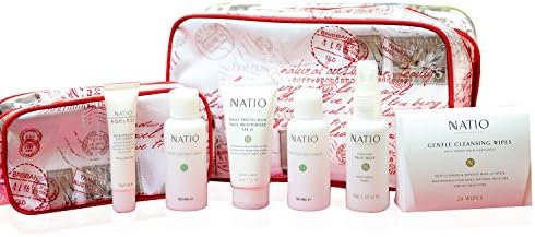 Natio Travel Set , Cleansing Wipes x 24, Moisturiser 50g, Eye Cream 20g, Face Mist 75ml, 2 Empty Travel bottles and a Large and Small Toiletry Bag Estimated delivery within 5-7 working days
