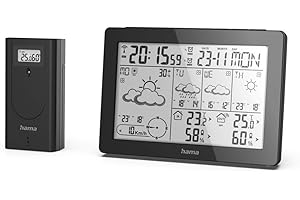 Hama stacja pogody Meteotime (1 czujnik zewnętrzny, pomiar temperatury i wilgotności, zegar sterowany z DCF77) czarny