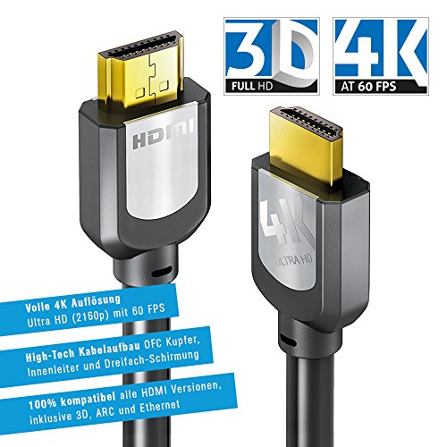 Sentivus 4K HDMI Kabel 2m (Ultra HD, 3D und ARC) auf HDMI 1.3, 1.4 und 2.0 kompatibel mit High Speed Ethernet und 3-fach Schirmung schwarz - 9