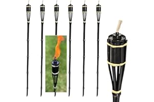 AURAHOME Garden Haven® Bamboo Garden Fuel-Lit Torches Traditional Tiki Paraffin Oil Fire Lantern - 114cm - Black - Pack of 6 Summer Citronella Pathway Lights Dancing Flames Adding Ambience to Parties